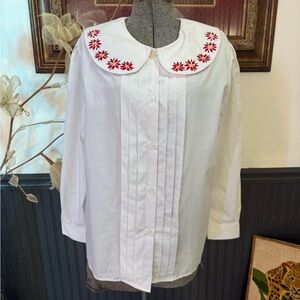 VTG Baxter & Wells Embroidered Peter Pan Collar Pintuck Blouse ~Size 12P 🍄